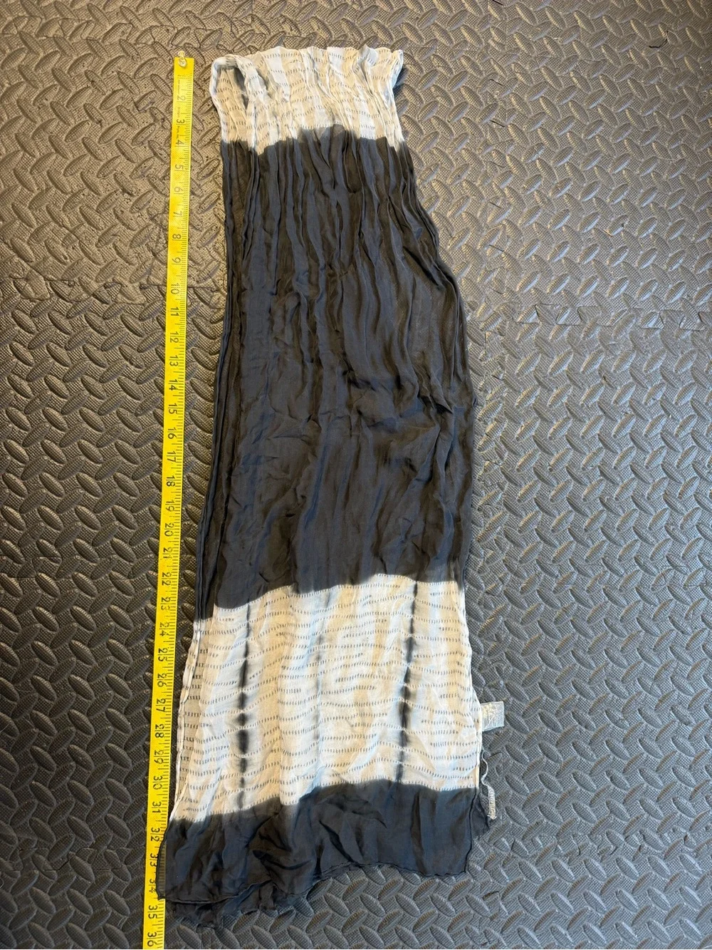 Eileen Fisher Silk Georgette Shibori Scarf Black & White Tie Dye Wrap